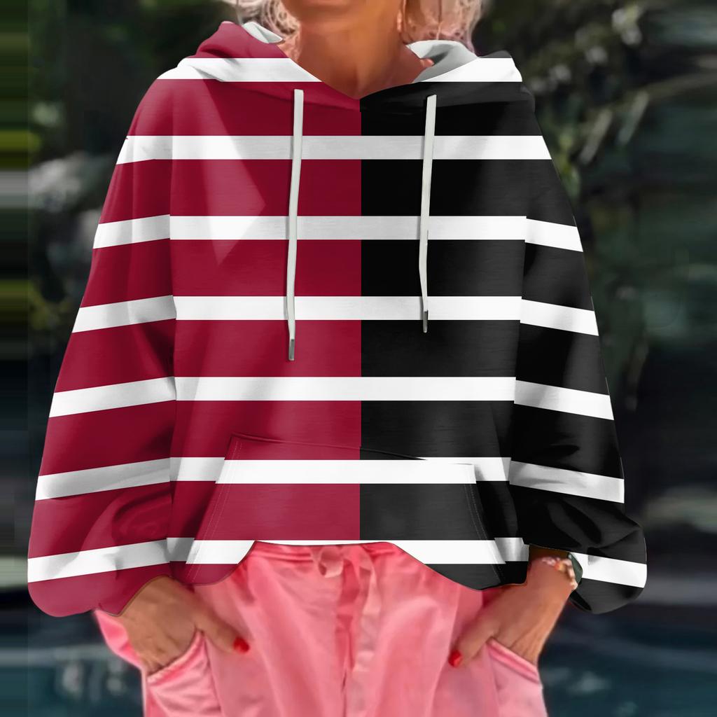 Women's Floral Print Loose Casual Long Sleeved Hooded Sweatshirt