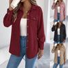 Women's Collar Long Sleeve Loose Solid Corduroy Shirt Casual Pocket Button Down Jacket Blouse