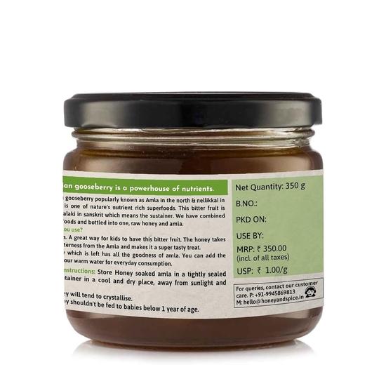 Honig und Gewürz Honiggetränkte Amla (350g) | Indische Stachelbeeren in rohem Honig | Amla Murabba reich an Vitamin C | Immunstärker | Roh und rein |