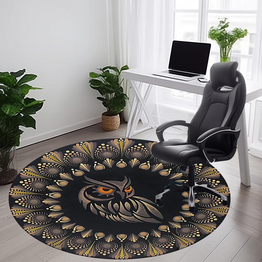1PC Owl Mandala Office Round Area Rug, Mat Suitable For Office, Under Office Chairs Bedroom Living Room Home Decor, Room Deco