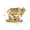 Holy Kamdhenu Cow and Calf Brass Figurine (8 Cm X 5 Cm X 6, Golden and Yellow)
