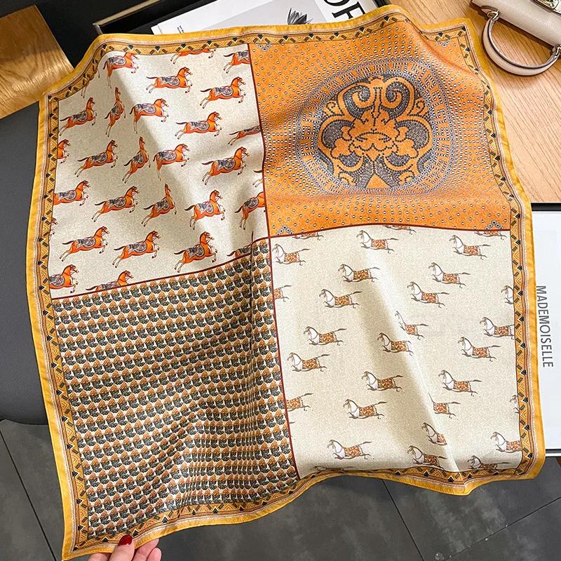 Spring/Summer Fashion Horse Print Wraps Elegant Breathable 70*70cm Scarf Women’s Casual Retro Breathable Sun-proof Shawl