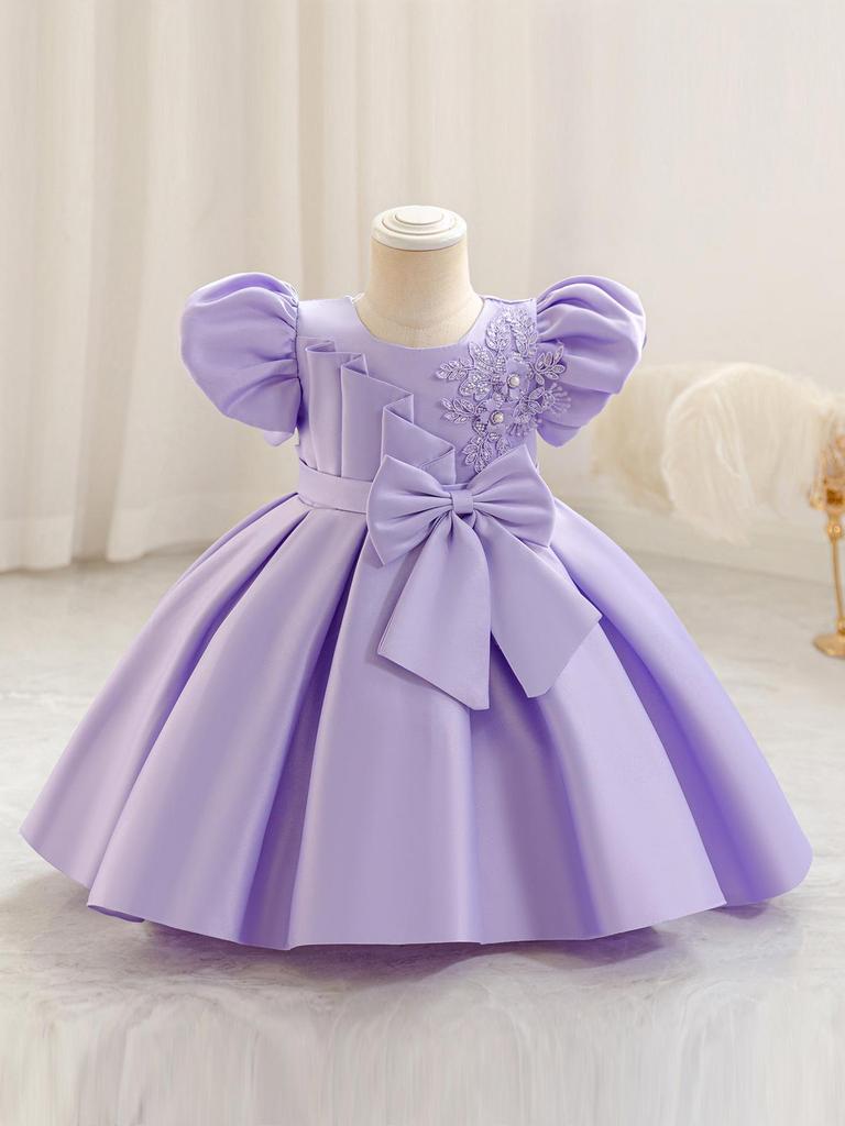 2025 Baby & Toddler Bow Puff Sleeve Birthday Party Princess Dress