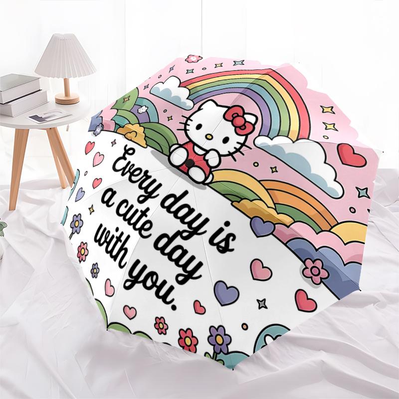 

1pc Hello Kitty Heart Auto Open Close Umbrella - Portable Folding Design with Iron Frame - Outdoor - Perfect Gift for Fans, Travelers, Everyday Use -