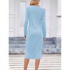 Women's Solid Color Long Sleeve Square Neck Slim and Elegant Long Dress