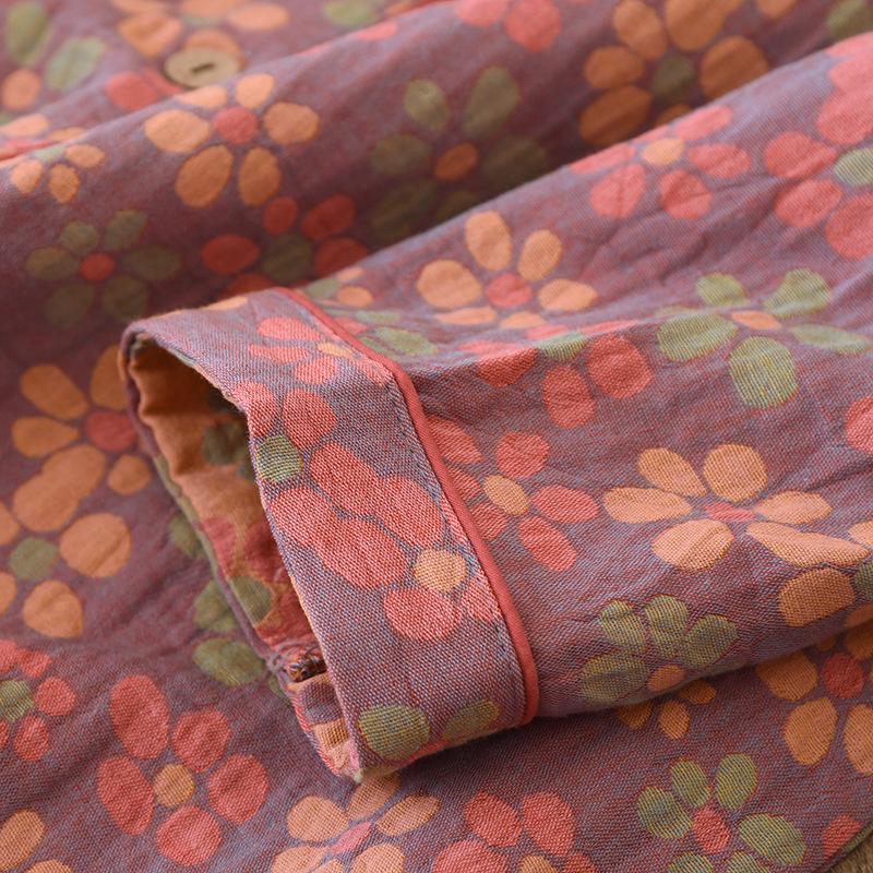 Pijamale de damă cu imprimeu floral etnic - Mânecă lungă, Bumbac pur, Gaze dublu strat, pentru Primăvară și Toamnă - Perfecte pentru femei de vârstă mijlocie și vârstnice.