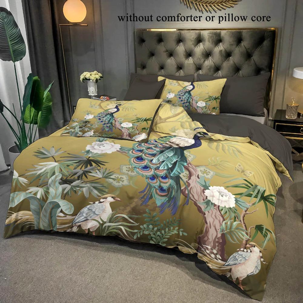 

2pcs/3pcs Duvet Cover Set (1 Duvet Cover + 1pc/2pcs Pillowcase, Without Core), 3D Elegant and Gorgeous Retro Peacock Flowers AU Double(180x210cm)
