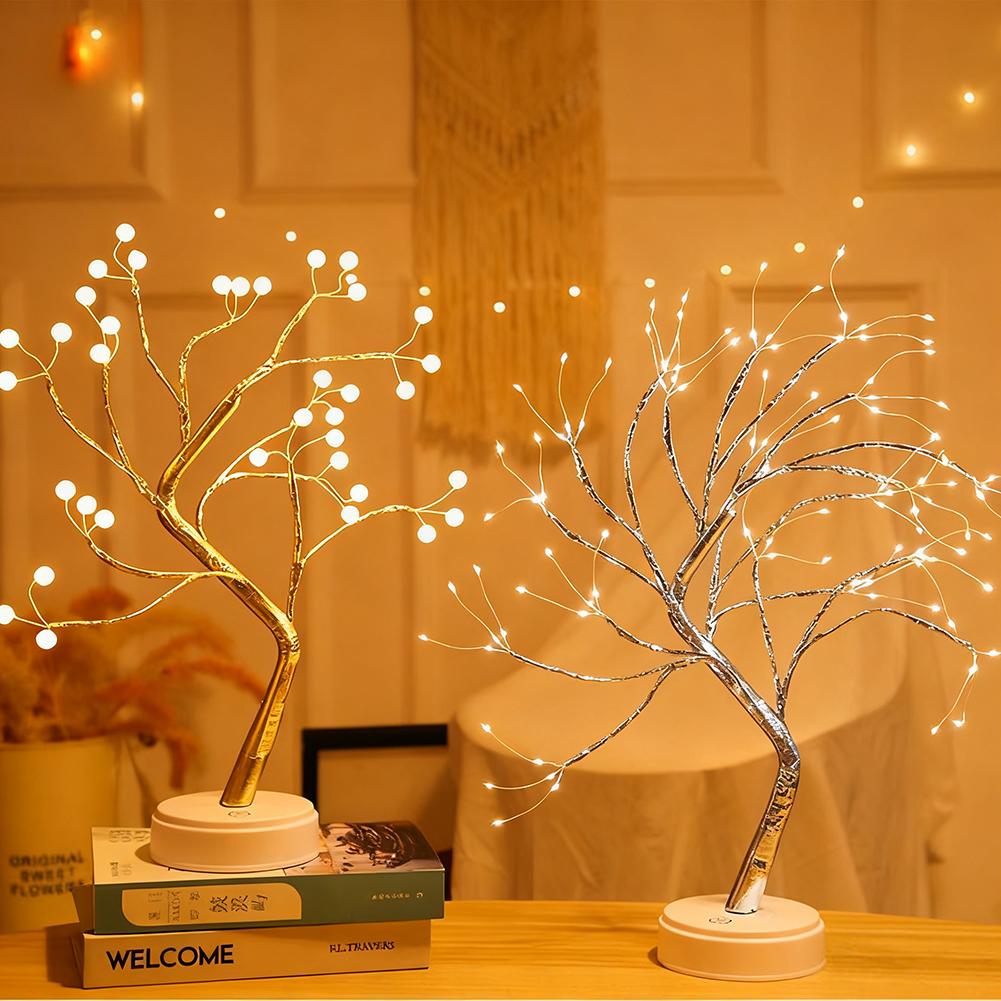 LED Tree Lights Artificial Decorative Fairy Light Battery Operated Tabletop Bonsai Lamp for Party Holiday Camping Summer Decor