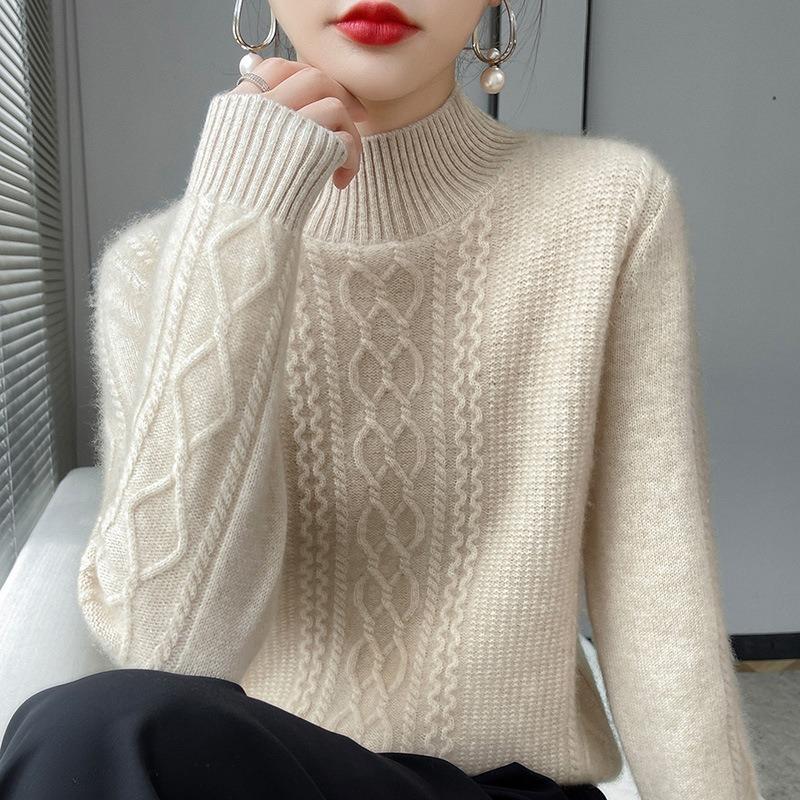 Half High Neck Loose Fitting Sweater for Women's Autumn and Winter Knitted Base Sweater