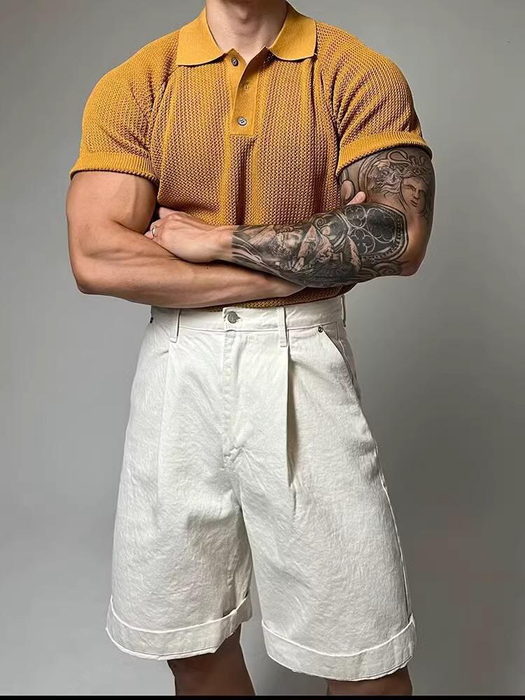 Men's Summer Honeycomb Texture Knitted Polo Shirt with Turn-Down Collar - Breathable Casual Short Sleeve Top