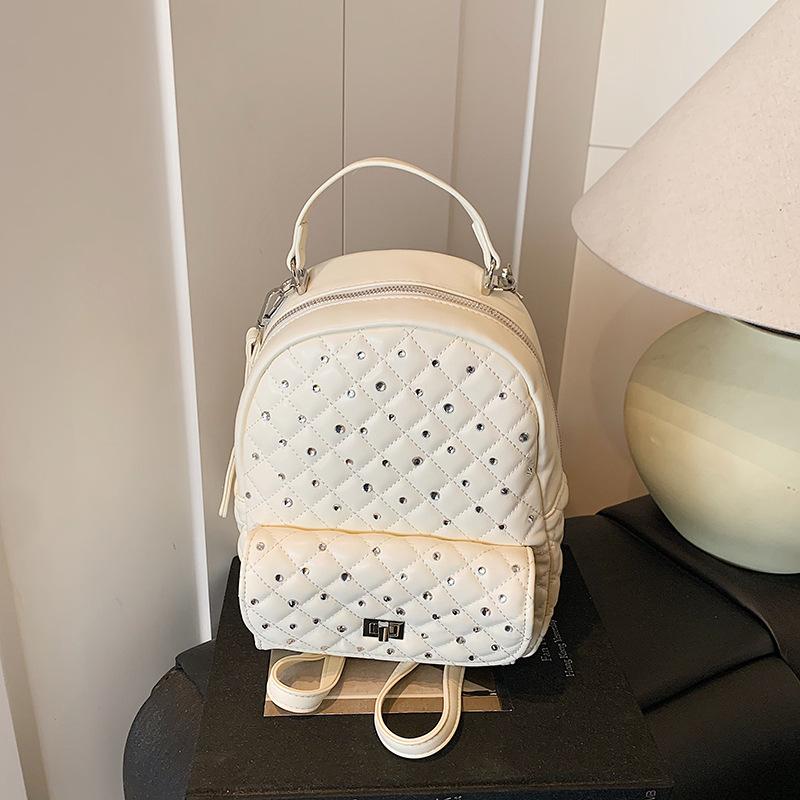 

Рюкзак ромбовидный с бриллиантами женский новый модный универсальный маленький рюкзак на плечо дорожная сумка белый