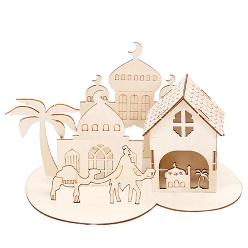 

EID Puzzle Ornament DIY Castles Wood Decoration EID Craft Home Tabletop Ornament Middle East Festival Celebration Party