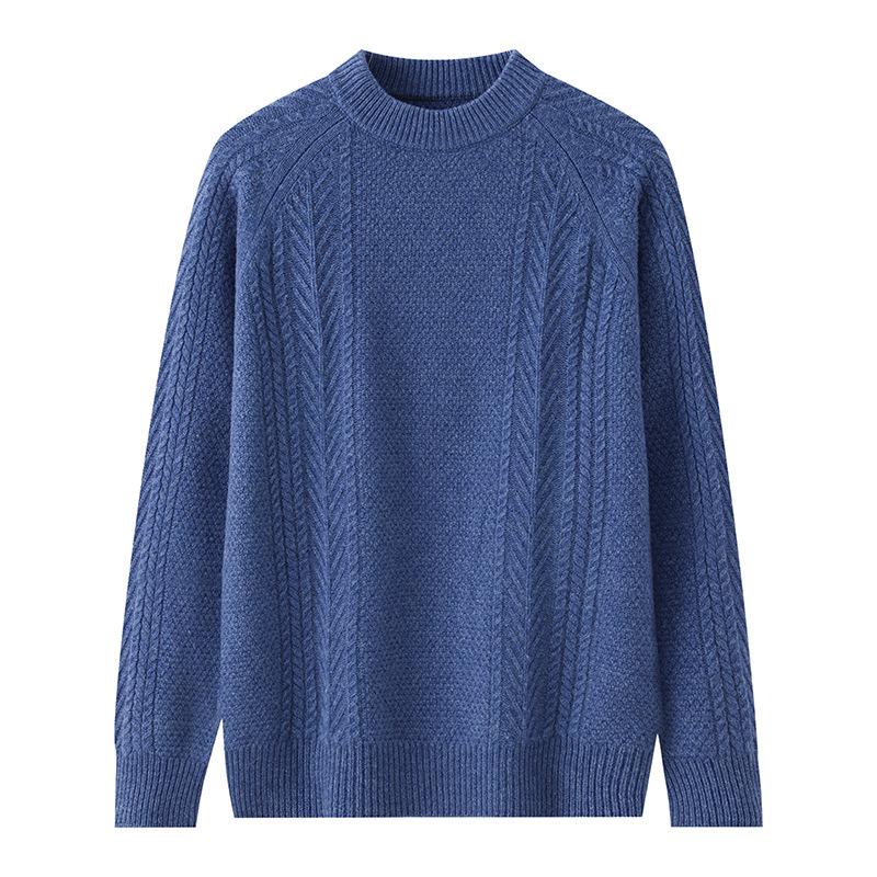 Men's Thick 100% Pure Wool Half-High Collar Knit Cashmere Pullover Sweater for Autumn and Winter