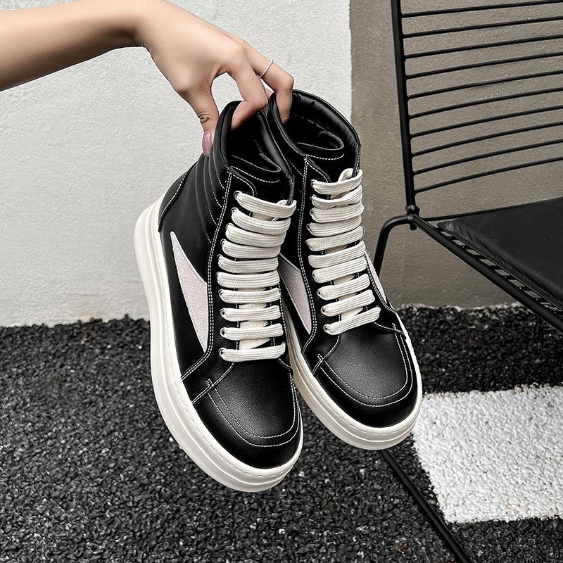 Fashion Genuine Leather Men's High Top Shoes High Quality Male Motorcycle Boots Fashion Outdoor Men Lace Up Botas Non-Slip Ankle Boots