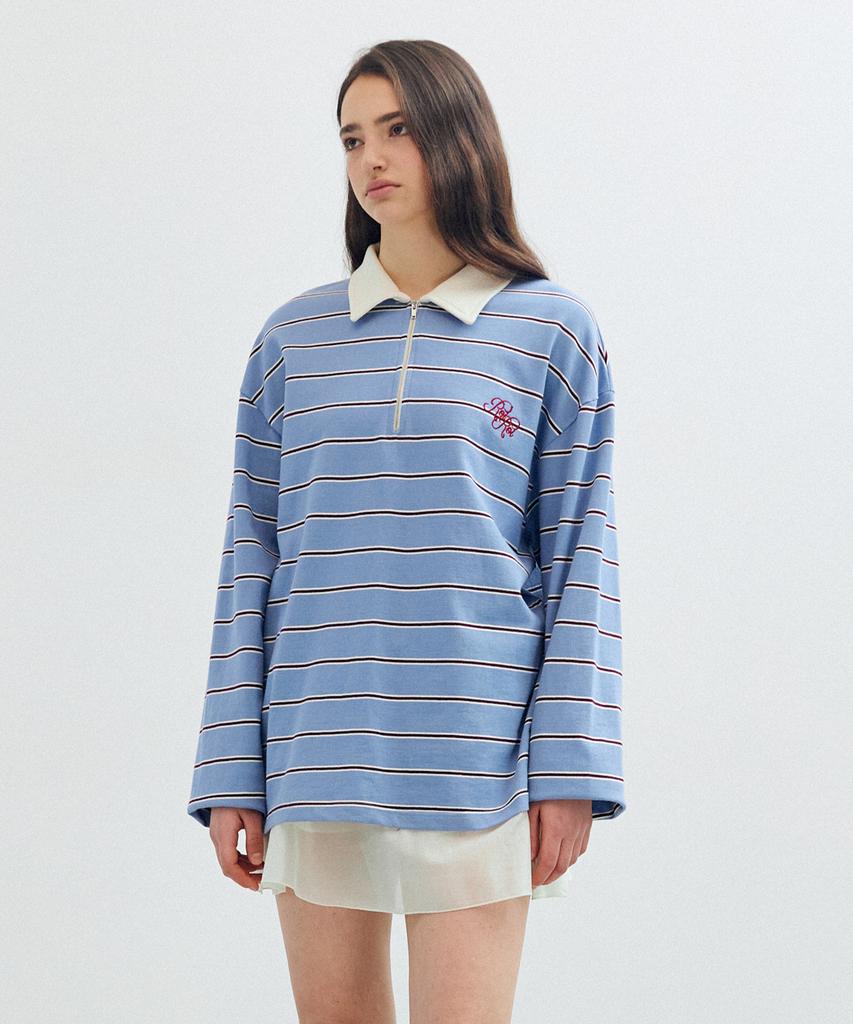 ROIROI Striped Long Sleeve Polo Shirt - Blue