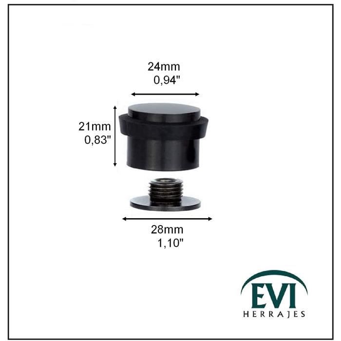 Butée de porte, adhésif ou vis avec installation au sol. Silicone noir