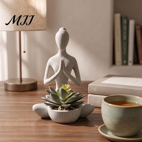 Zen Aesthetic Room Accessories 3D Printed Yoga Figure Flowerpot for Succulents and Air Plants, Minimalist Nordic Style Plant Container Meditation
