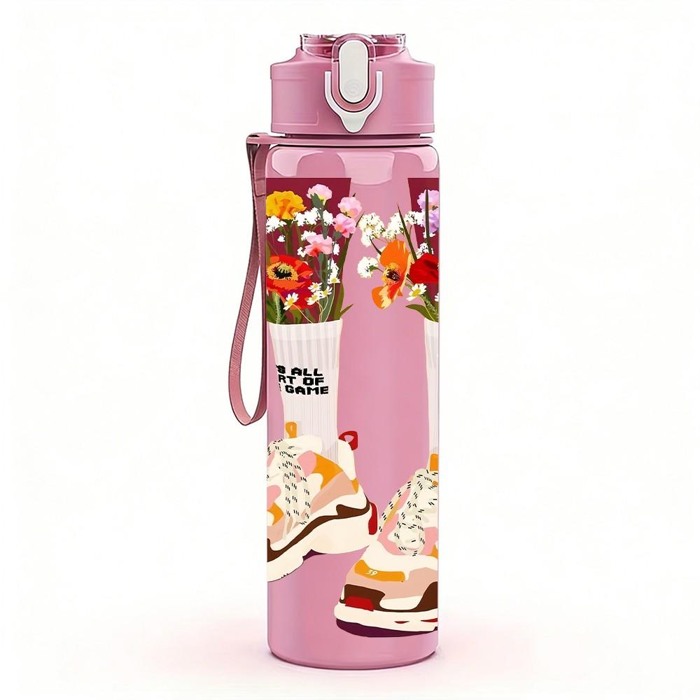 1PC Colorful Patterned Socks Retro Fun Art Print 750ml Color Plastic Sports Water Bottle Leakproof Flip Straw Lid Suitable for Sports Office Home Use
