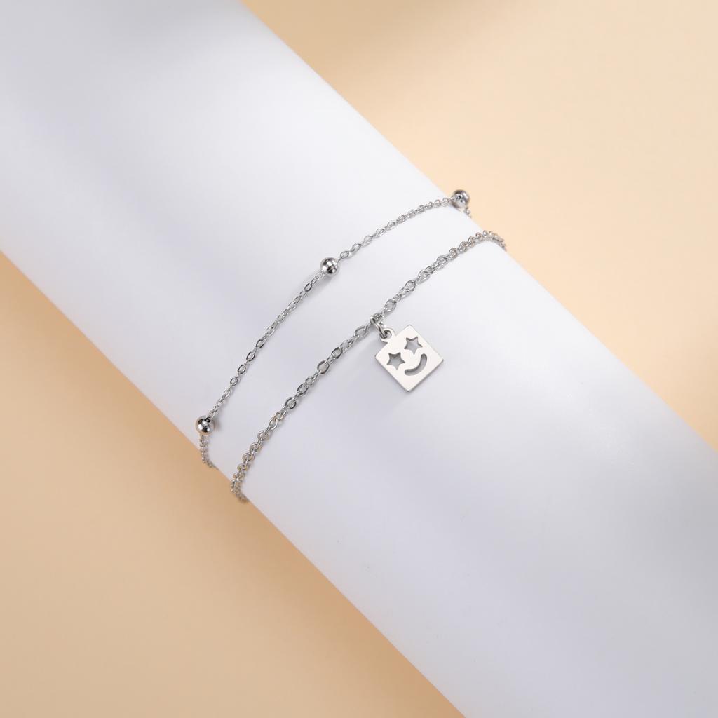 Cazador Barcelona Flower Bracelet Stainless Steel Smile Leaves Bow Tie Planet Charm Double Layer Beads Chain for Women Jewelry