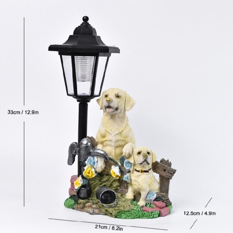 Realistic Resin Dog Garden Decoration with Solar Lighting Hand Painted Dog Figurine for Porch and Balcony Yard Ornament