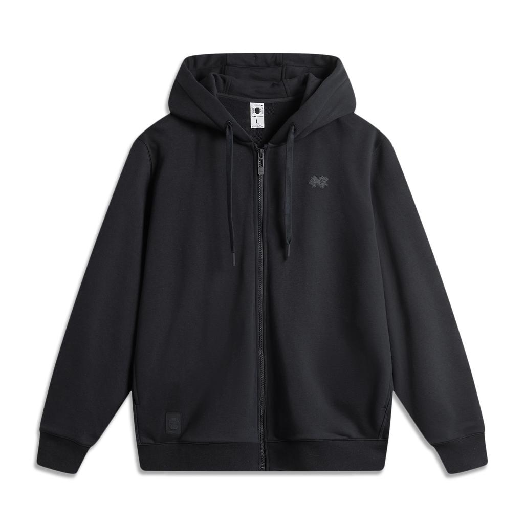 Li Ning China Color Series Solid Loose Hooded Zip Long Sleeve Sweatshirt Men sweatshirt Black AWDU659-11