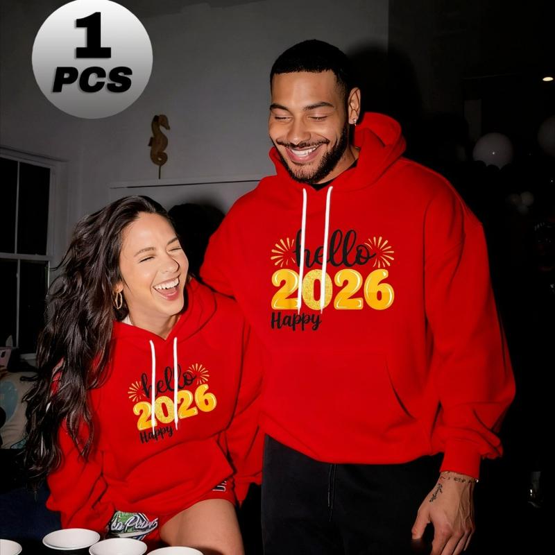 

Men Women New Year Hoodie, Red Solid Color, Regular Fit, Festive Casual Wear XXL красный