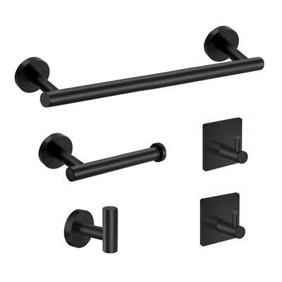 Kit de herrajes de baño de acero inoxidable, soporte para papel higiénico, gancho para albornoz, toallero, juego de cinco piezas negro plateado