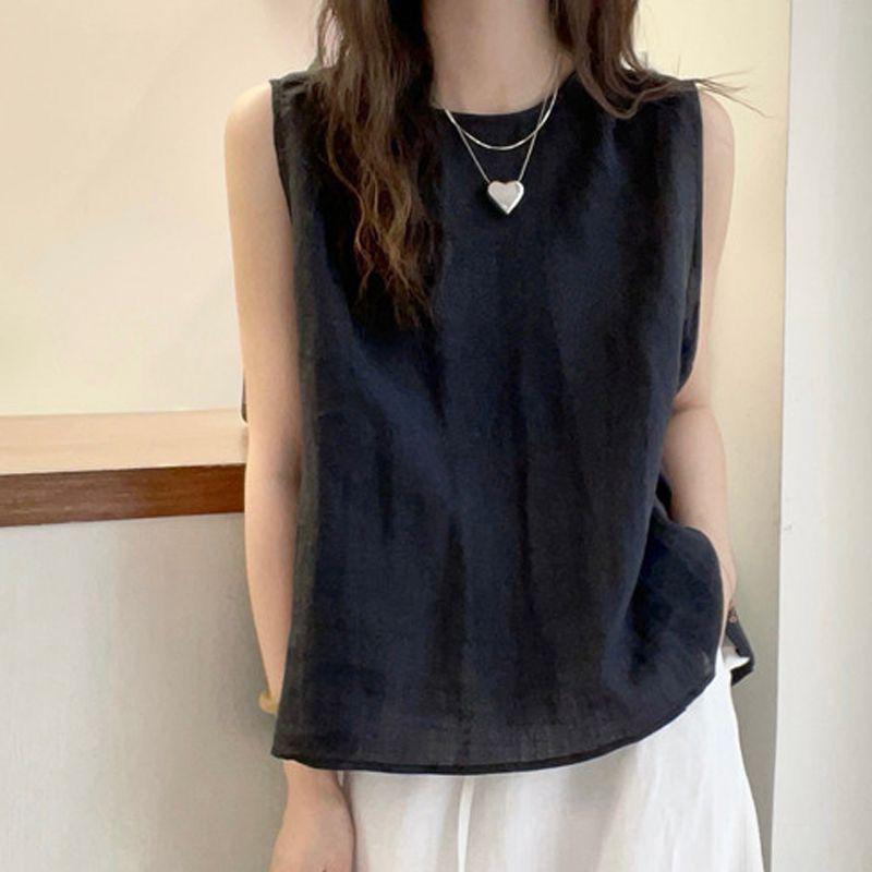 Summer 2026 Women's Slimming Cotton Linen Loose Vest Shirt