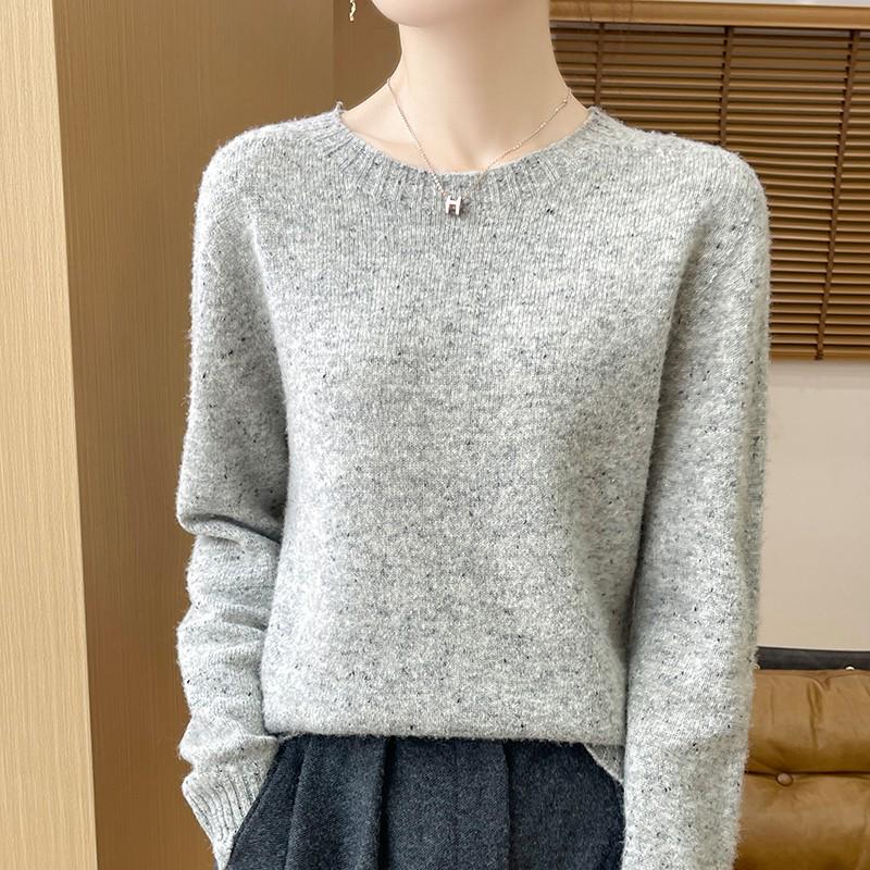 Women's 100% Pure Wool Polka Dot Sweater, Round Neck, Double Strand, Seven Stitches, Spring/Autumn.