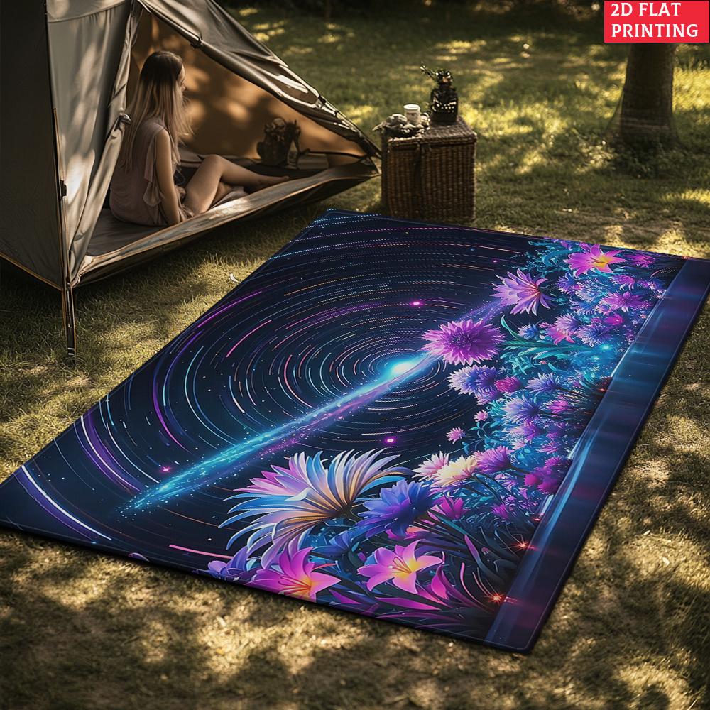 Galaxy Lila Floral Sternenklare Nacht Teppich, Moderner Abstrakter Weltraumteppich für Sofa Couchtisch, Waschbare Heimdeko Matte