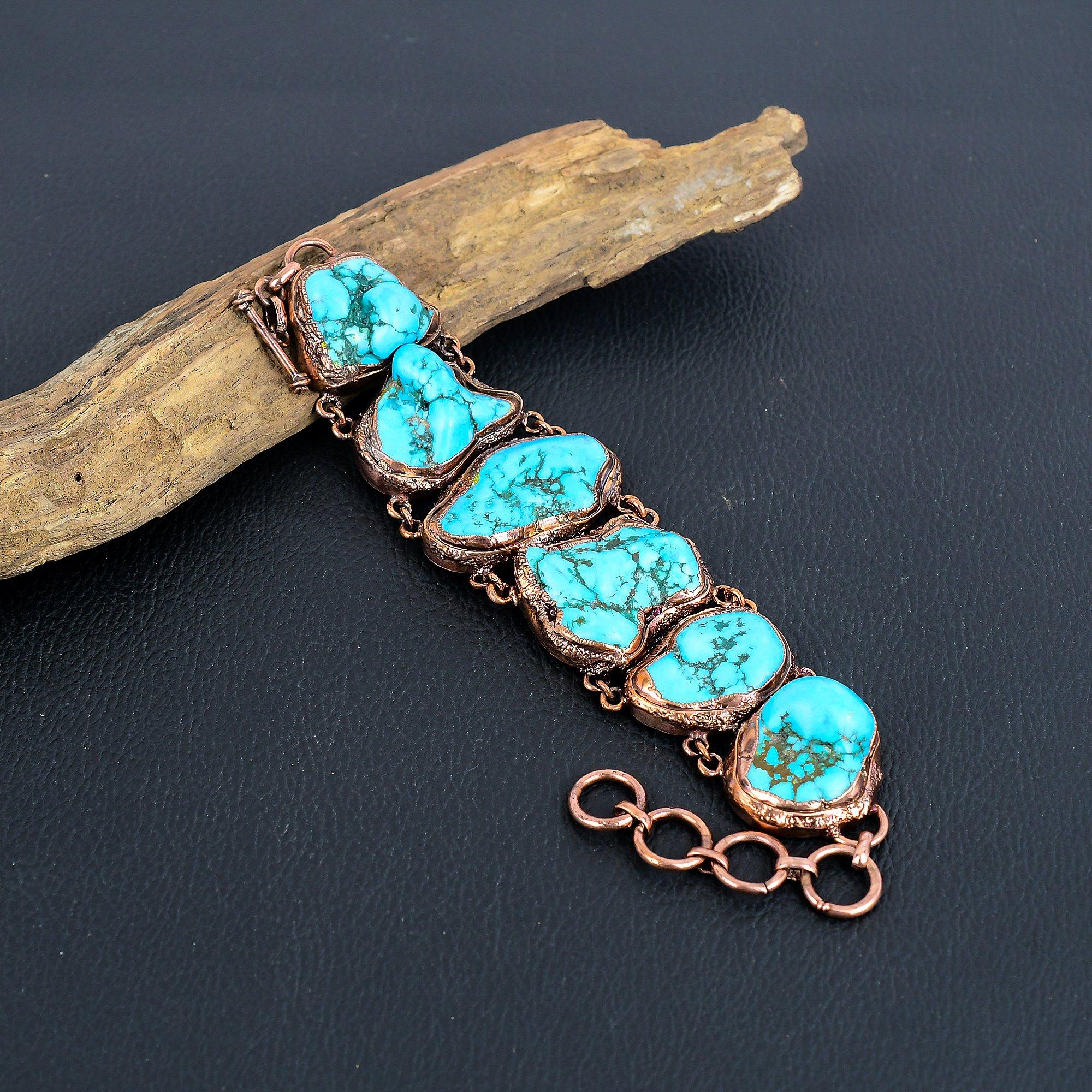 

Бирюзовый браслет-тамбл из меди, гальванизированный, ювелирные изделия из драгоценных камней, браслет ручной работы на День благодарения