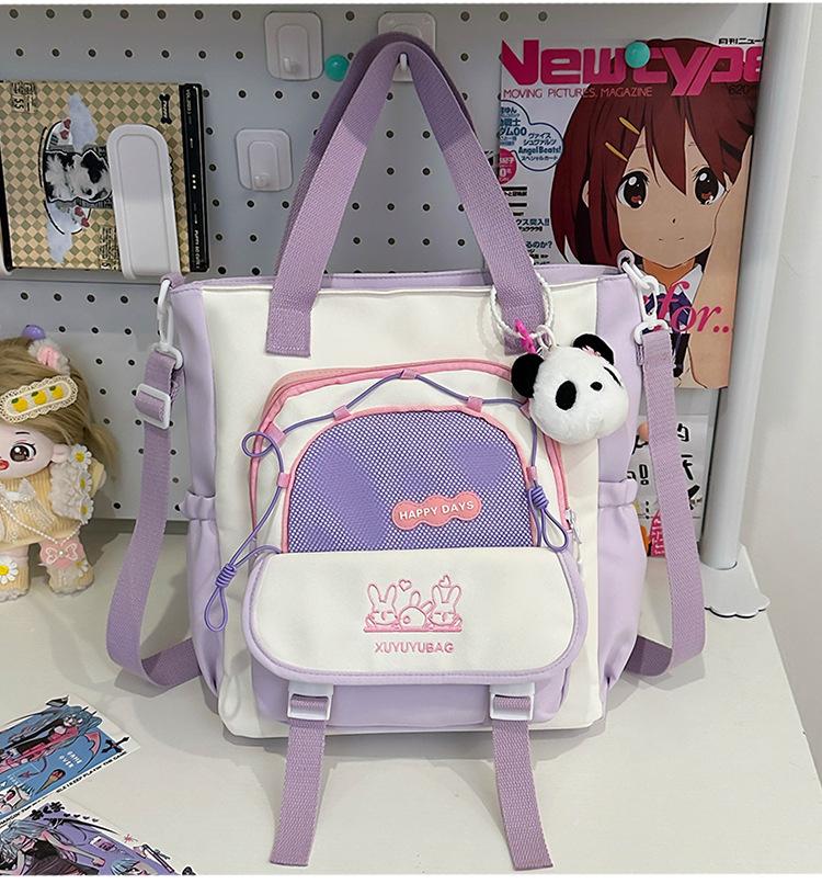 School Bag Cute Contrasting Color Small Fresh College Girl Messenger Bag Ins Large Capacity Student Class Shoulder Tote Bag