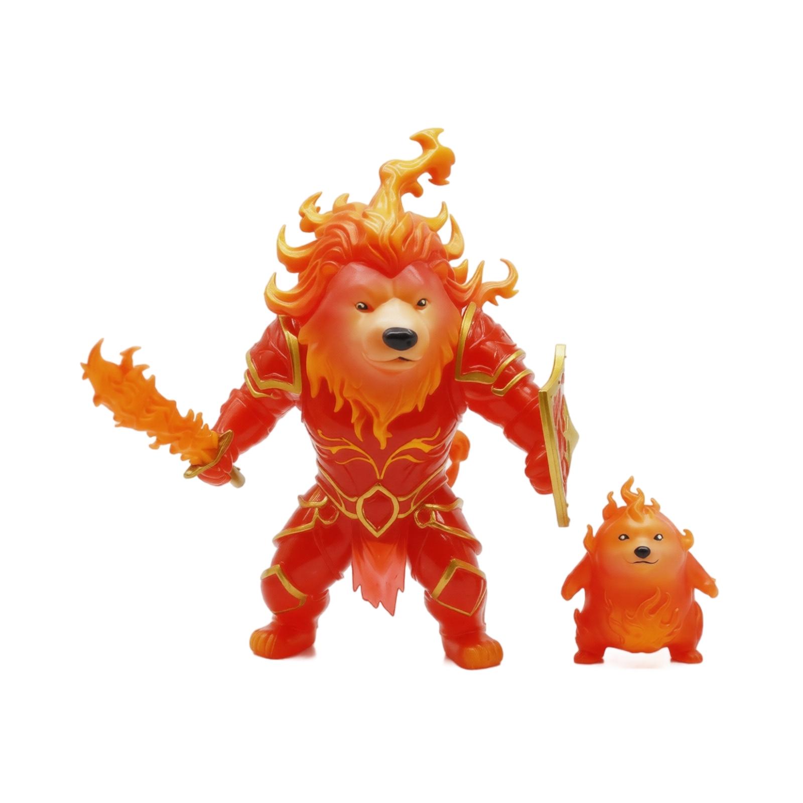 Collectible Flame Warrior Action Figure with Detachable Sword and Shield and Companion Figurine Detailed Armor Design for Display One Size