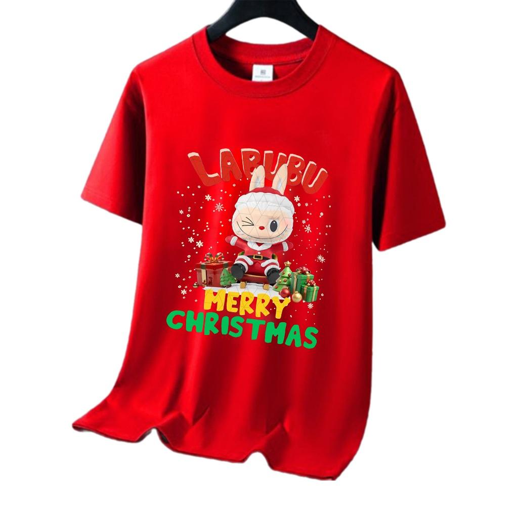 Labubu Vánoční tričko s krátkým rukávem retro moderní halenka šťastný styl