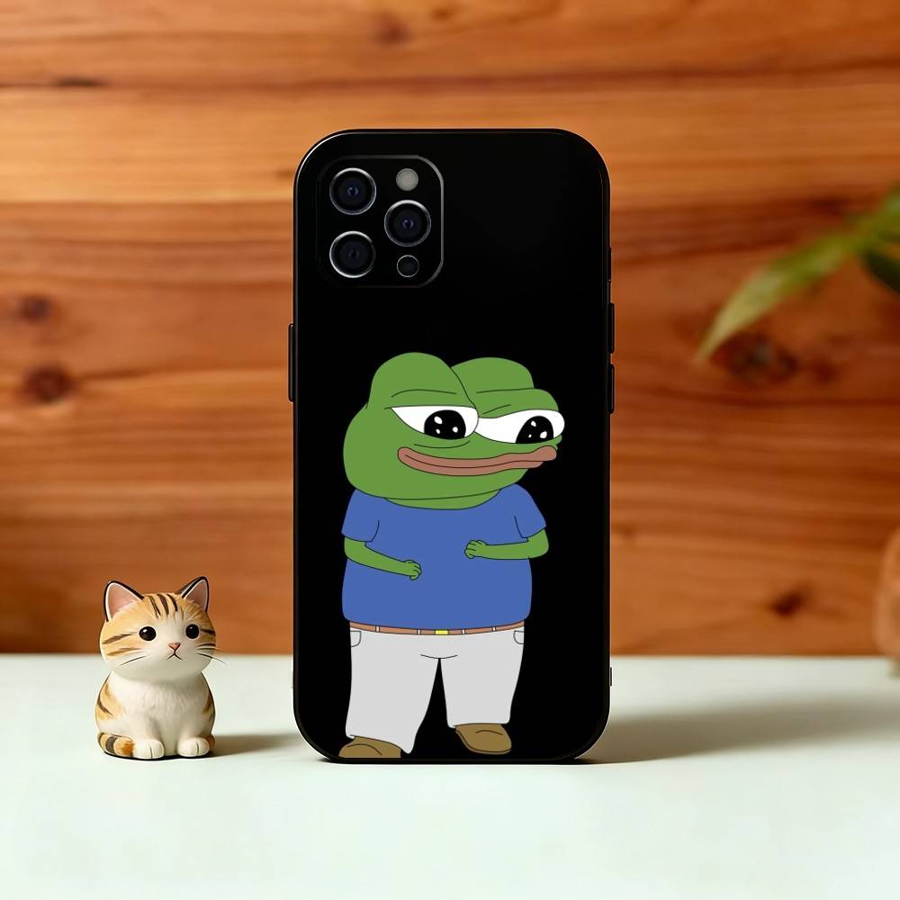 Sad Funny Frog Meme Phone Case For iPhone 17,16,15,14,13,12,11 Plus,Pro Max,XS,Soft Silicone Black Cover
