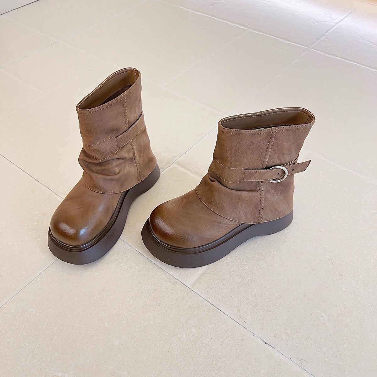 

Retro thick-soled trouser boots women s spring and autumn 2025 new belt buckle medium tube stack boots fashion boots women s boots 40