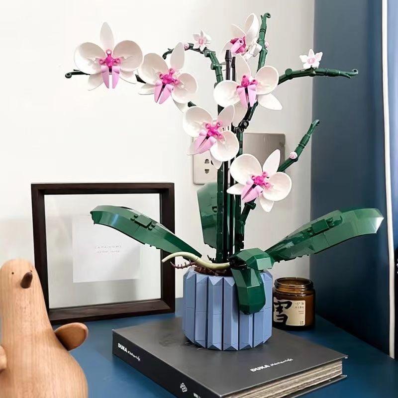 Bouquet Of Artificial Flower Orchid Potted Plants Building Blocks Model Brick Moc Girls Toys DIY Mom Gift For Adults