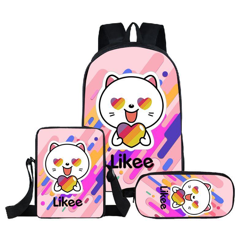 Classique Populaire Drôle likee Impression 3D 3 pièces/Ensemble élève Sacs d'école Sac à dos pour ordinateur portable Sac à dos Sac à bandoulière incliné Trousse