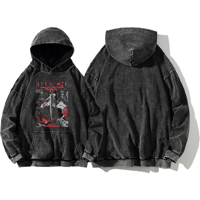 Kurosaki Ichigo BLEACH Hoodie Manga Print Sweatshirt Men Women Long Sleeve Streetwear Washed Cotton Hooded Pullover Clothing
