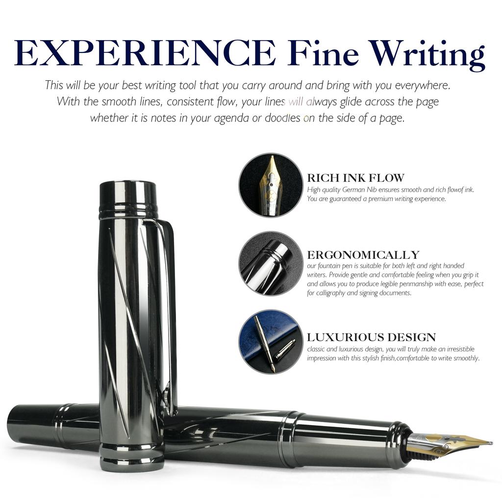 STONEGO Luxury Fountain Pen Medium Nib Pen with Twist Converter Use with Standard Ink, Metal Calligraphy Fountain Pens