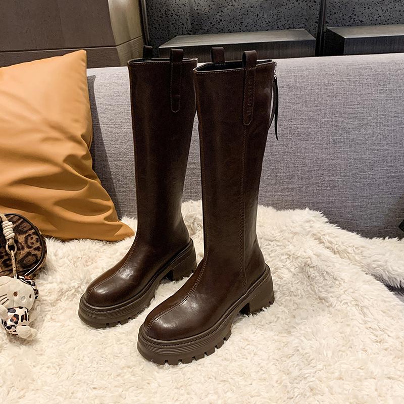 Fashion Winter New Thick Heel Cotton Boots Women's Fashion Round Head Back Zipper Thick Sole Non-slip Boots