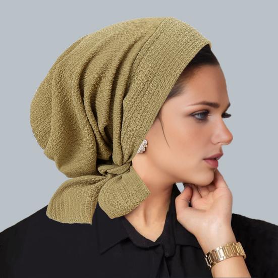 Turban Hat Lightweight Loose Fit Fully Cover Stretchy Knit Headscarf Pure Color