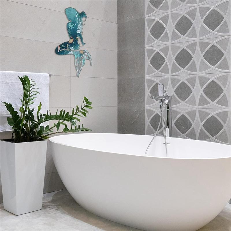 Good-Metal Mermaid Wall Art Rustic Hanging Mermaid Wall Decor Blue Metal Mermaid Decorations Elegant Mermaid Sculpture 25Cm Dura