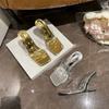 Fashion Gold/Silver 10Cm Strange Style Heels Sandals Women Shoe Sexy Open Toe PVC Transparent Broadband Crossover Slippers