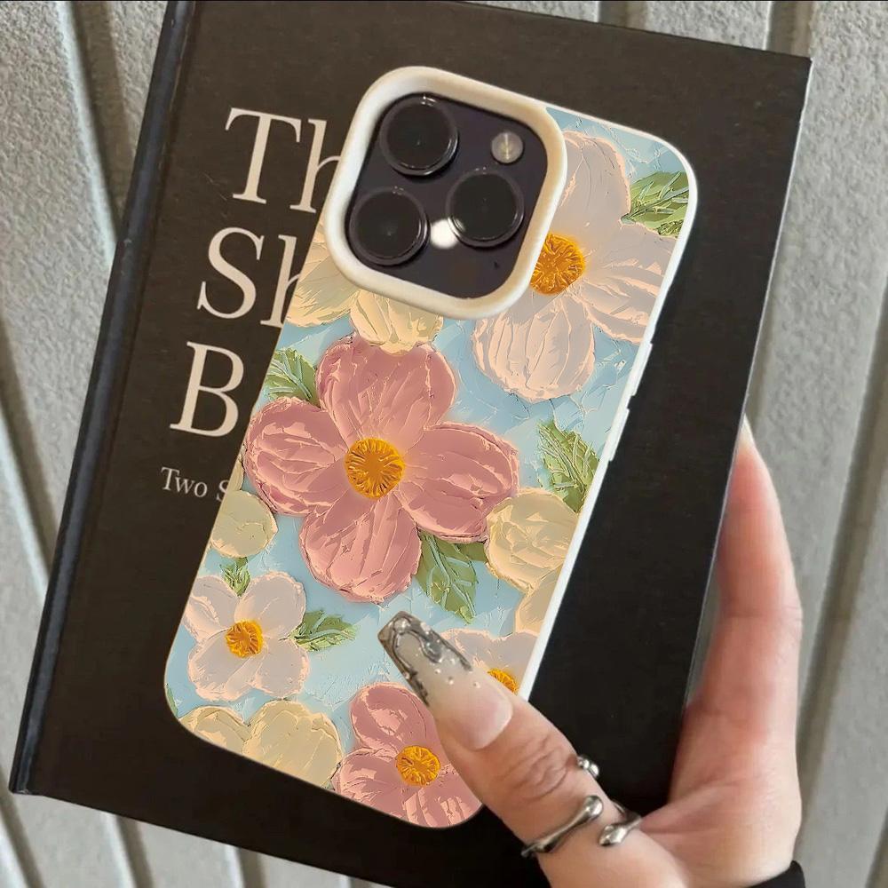 HOT Oil Painting Flowers Luxury Lichee Leather Pattern Phone Case For iPhone 17 16 15 14 13 12 11 Air Pro Max Plus X XR XSMax