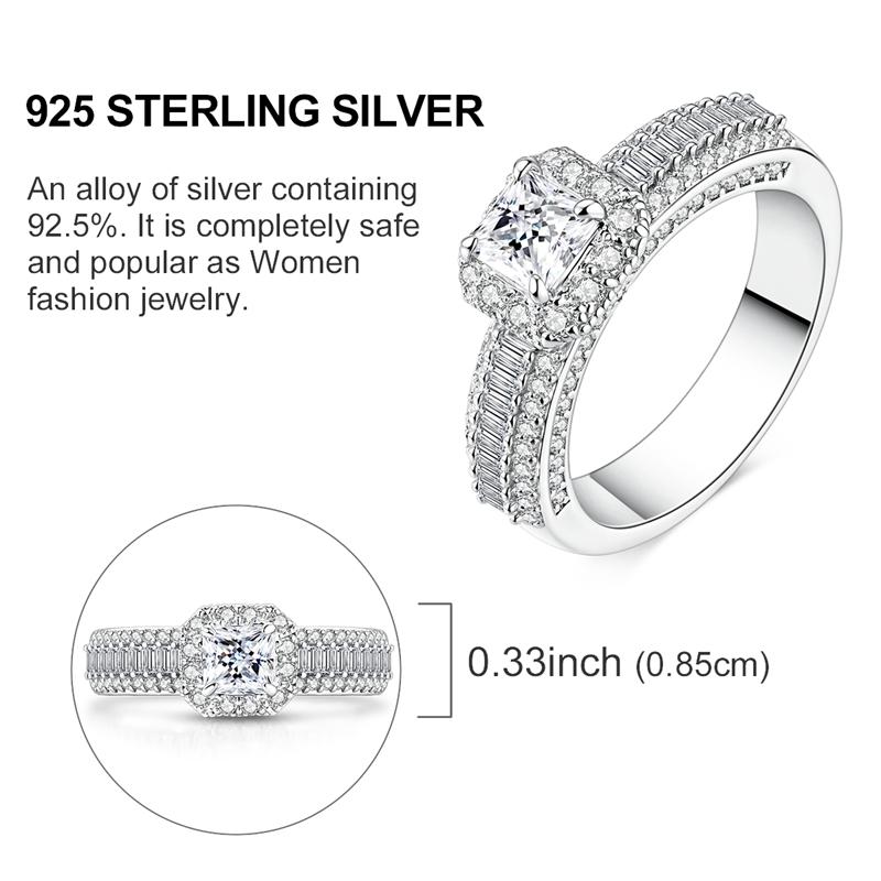 Original 925 Sterling Silver Sparkling Princess Full Pave Diamond Ring For Women Girls Jewelry Birthday Anniversary GiftsGood product