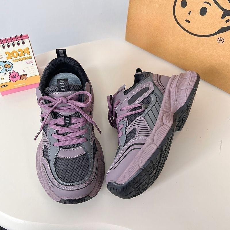 2025 winter new sports and leisure shoes versatile rubber mesh women's shoes low-top student dad shoes thick sole non-slip