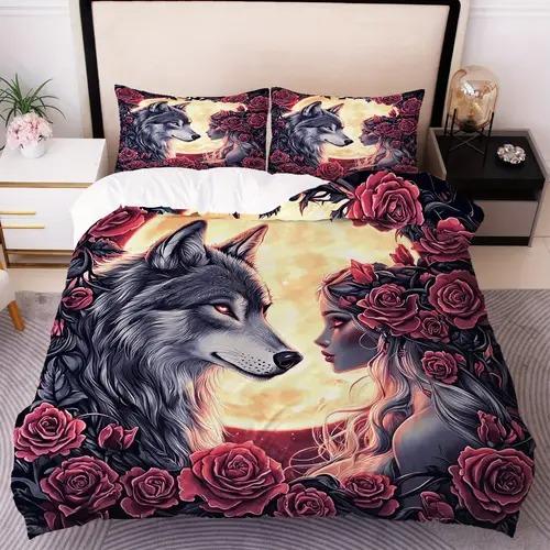 

Wolf Duvet Cover Duvet Cover With Wolf Pattern Suitable For Children Boys Girls And Adults Soft Warm Comfortable And Breathable 150*200cm 3pcs