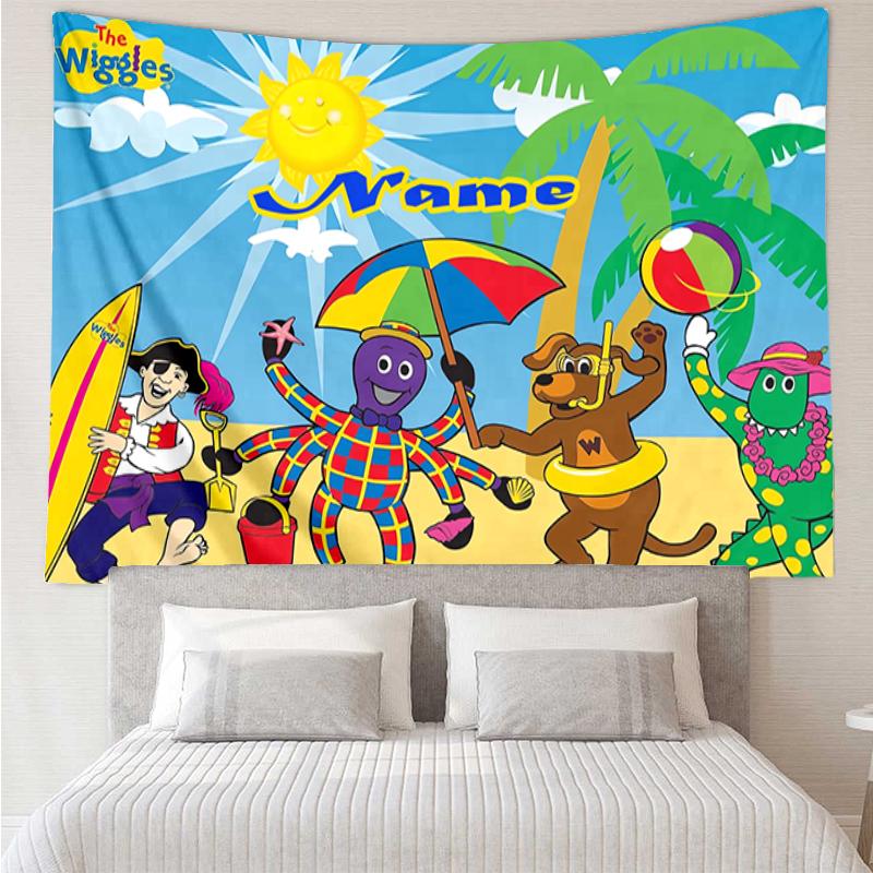 Custom Name The Wiggles Print Tapestry, Backdrop, Easy Setup, Ideal for Bedroom, Office & Living Room, with Aesthetic Wall Hanging Decor.