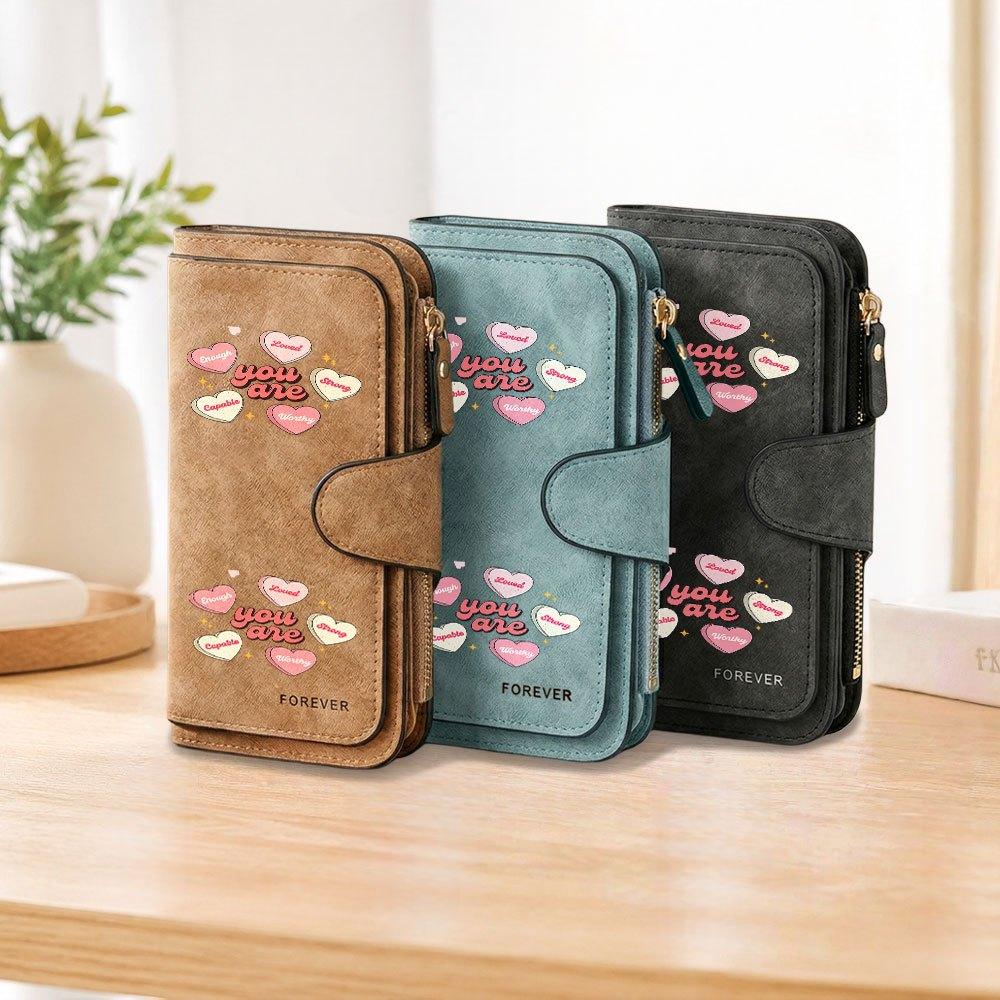 Pink Heart-patterned Long Zipper Wallet, Large-capacity Card Holder, Unisex Clutch Bag, Stylish Zippered Coin Purse, Suitable for Daily Use, a Great